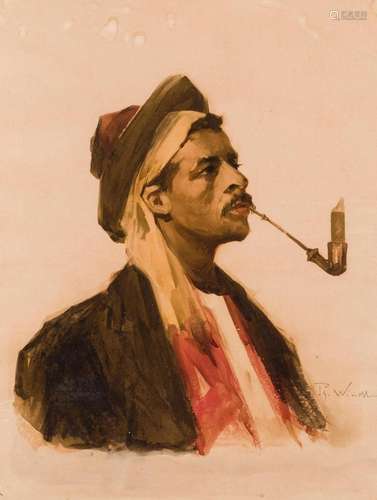 19th C European School. Man smoking a pipe