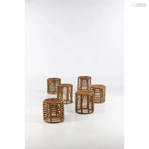 Tito Agnoli (1931-2012) Set of six stools Rattan Model creat...
