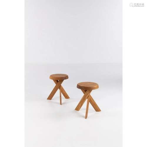 Pierre Chapo (1927-1987) Model S31 Pair of stools Elm wood D...