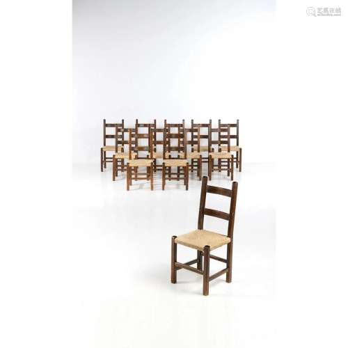 Uno Åhrén (1897-1977) Set of twelve chairs Oak wood and stra...