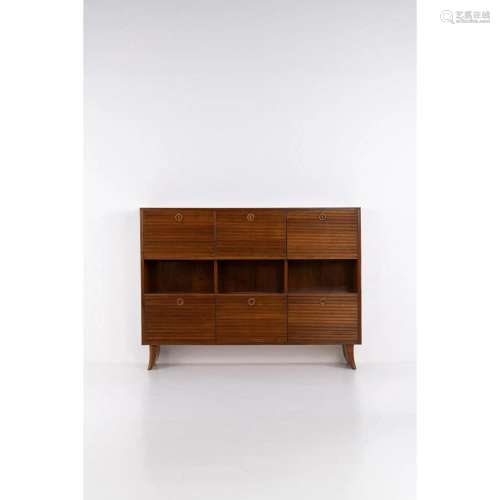 Paolo Buffa (1903-1970) Bookcase Walnut and brass Model crea...