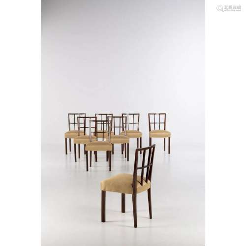 Mario Quarti (1901-1974) Set of eight chairs Varnished wood ...