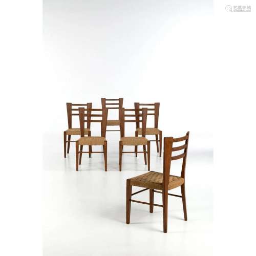 Paolo Buffa (1903-1970) Set of six chairs Wood and rope Mode...