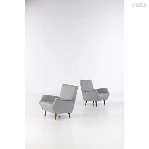 Gio Ponti (1891-1979) Model 803 Pair of armchairs Walnut and...