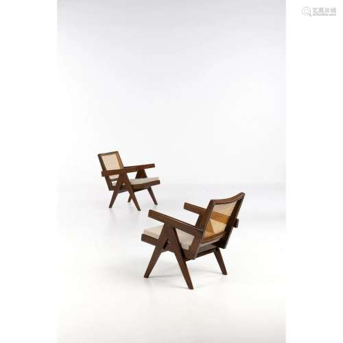 Pierre Jeanneret (1896-1967) Easy chairs Pair of armchairs T...