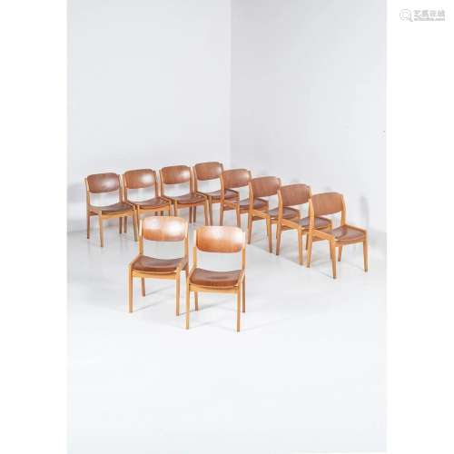Tadaomi Mizunoe (1921-1977) Set of ten chairs Teak, birch an...