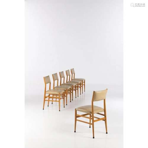 Gio Ponti (1891-1979) Model 643-3 Set of six chairs Ash wood...