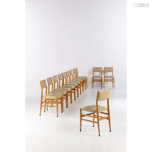 Gio Ponti (1891-1979) Model 643-3 Set of twelve chairs Ash w...