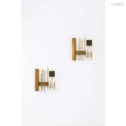 Gio Ponti (1891-1979) Model 575 Pair of sconces Brass and la...