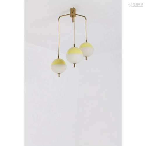 Angelo Lelii (1911-1979) Suspension Brass, frosted glass and...