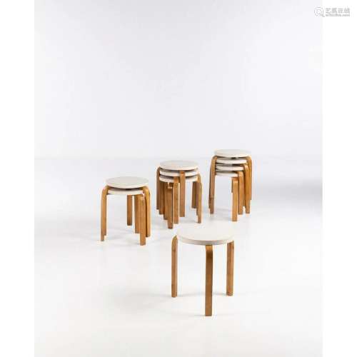 Alvar Aalto (1898-1976) Model 60 Set of ten stools Birch and...