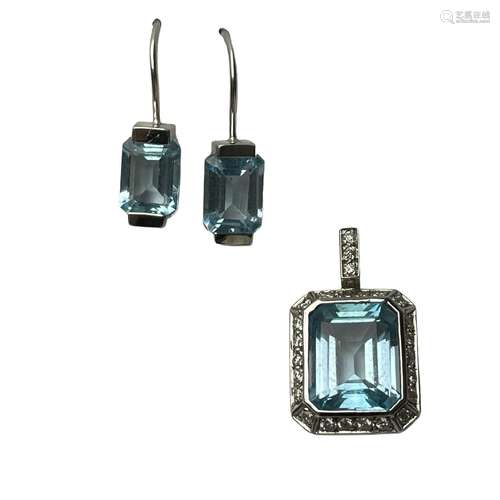 Pendentif en or gris 18 ct de forme rectangle, topaze s