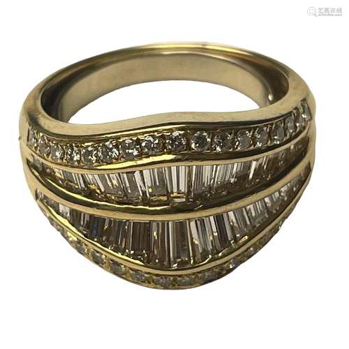 Bague en or jaune 18 ct, mélange de diamants ronds et d