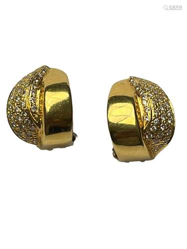 Boucles d'oreilles en or jaune 18 ct partiellement pavé