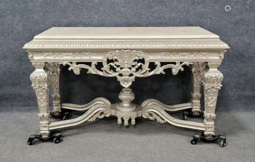 Carved Marble Top Silver Gilt Console