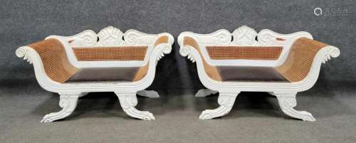 Pair Of Painted Cane Back Benches