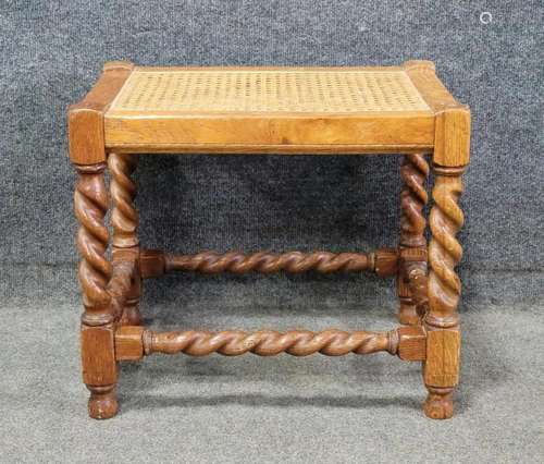 Antique Oak Barley Twist Stool With Cane Top