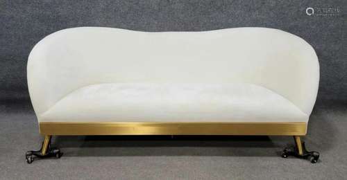 White Mid Century Velvet Sofa