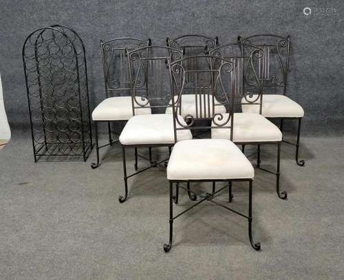 6 Metal Chairs And Metal Wine Rack