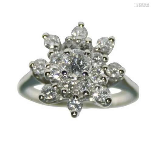 14k White Gold 0.65ct Diamond Cluster Ring Size 6