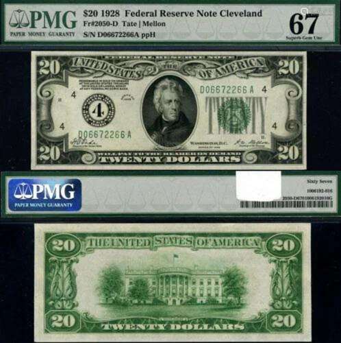 FR. 2050 D $20 1928 Federal Reserve Note Cleveland D-A Block...