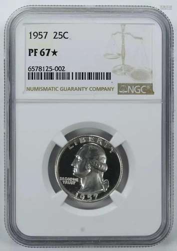 1957 PROOF WASHINGTON QUARTER 25C NGC CERTIFIED PF 67* PROOF...