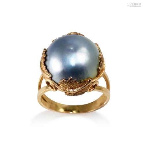 14K Yellow Gold Pearl Ring 7.6gr