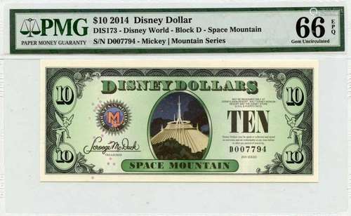 2014 $10 Disney Dollar Space Mountain DIS173 PMG Gem66 EPQ