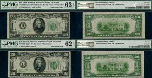 FR. 2054 D $20 1934 Federal Reserve Note Mule PMG 63EPQ Chan...