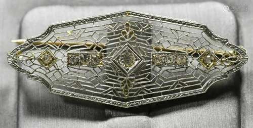 18K Yellow Gold 2 tone Art Deco Diamond Brooch .30tdw 4.7g V...