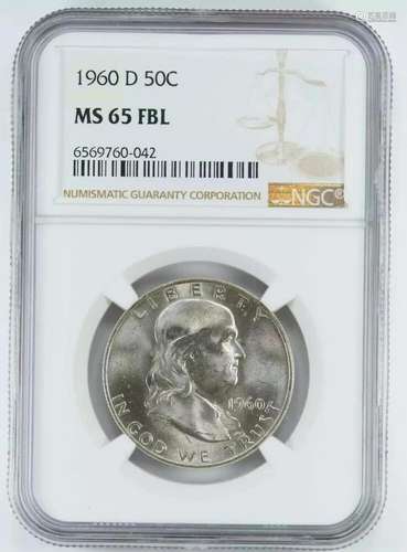 1960 D FRANKLIN HALF DOLLAR 50C NGC MS 65 FBL MINT UNC - FUL...