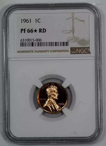 1961 PROOF LINCOLN MEMORIAL CENT 1C NGC CERTIFIED PF 66* STA...