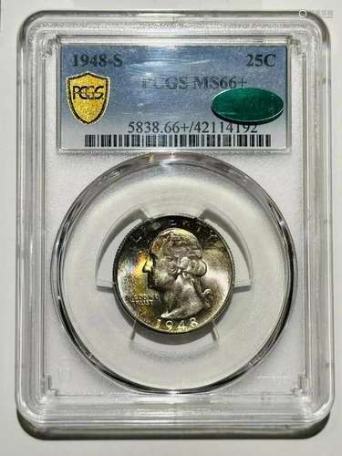 1948 S Washington Quarter PCGS MS-66+ CAC Rainbow Toning