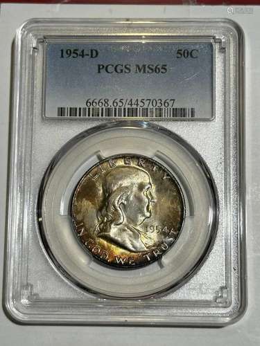 1954 D Franklin Half Dollar PCGS MS-65w/colors