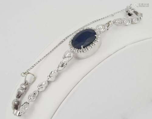 14k White Gold Ladies Art Deco 8.00ct Sapphire 0.75ct Diamon...