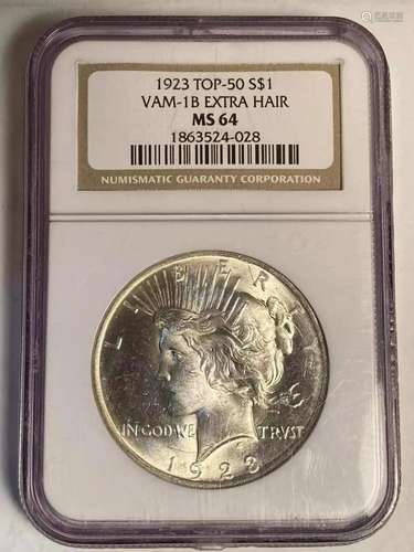 1923 Peace Dollar NGC MS-64 1923 VAM-1B EXTRA HAIR