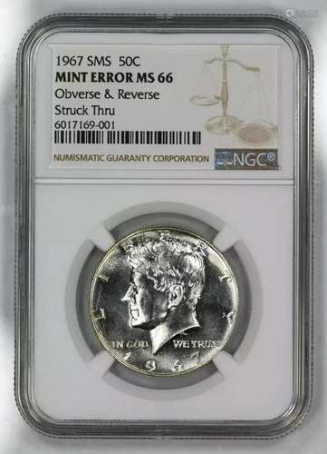 1967 SMS KENNEDY HALF DOLLAR 50C NGC MS 66 UNC - ERROR OBV R...