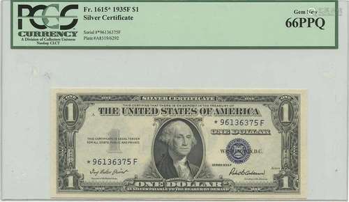 1935F $1 Silver Cert FR#1615* PCGS 66 Gem New PPQ Star