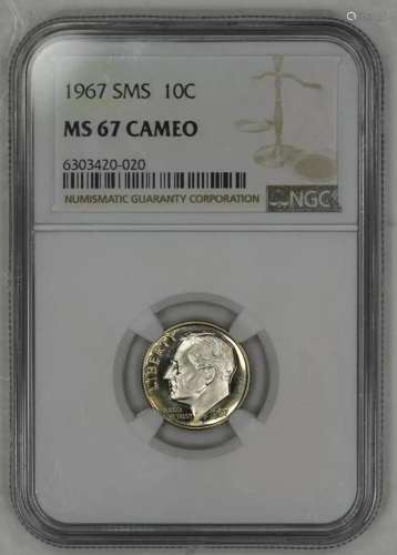 1967 SMS ROOSEVELT DIME 10C NGC CERTIFIED MS 67 MINT STATE U...