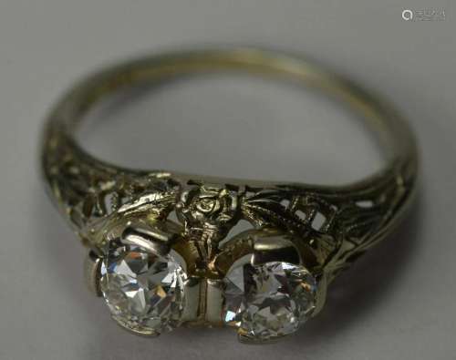 18k White Gold Antique Diamond Ring 0.99ct H-I Color VS-SI C...