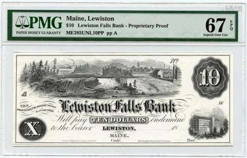 $10 Lewiston Maine Obsolete Currency Specimen ME385UNL10 PMG...