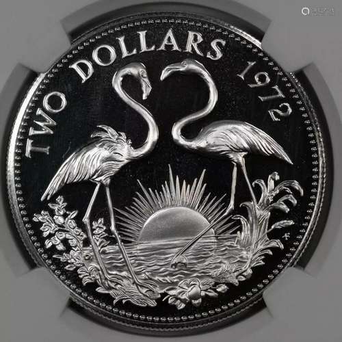 1972 FM PROOF BAHAMAS TWO FLAMINGOS S$2 SILVER NGC PF 69 ULT...