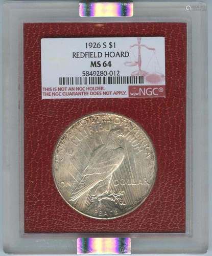 1926-S REDFIELD HOARD Peace Silver Dollar NGC MS64 $1