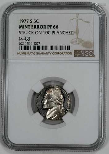 1977 S PROOF JEFFERSON NICKEL 5C NGC PF 66 PROOF - MINT ERRO...