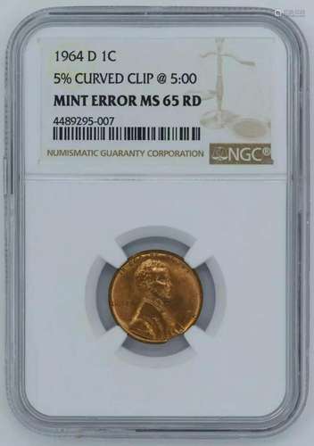 1964 D LINCOLN MEMORIAL CENT 1C NGC MS 65 RD MINT UNC - ERRO...