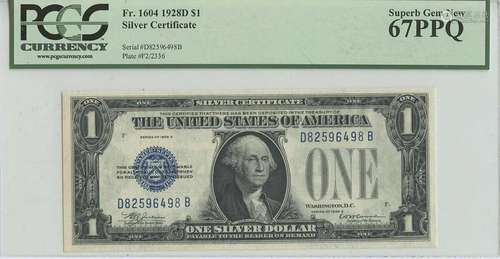 1928D $1 Silver Certificate FR# 1604 PCGS 67 PPQ Superb Gem ...