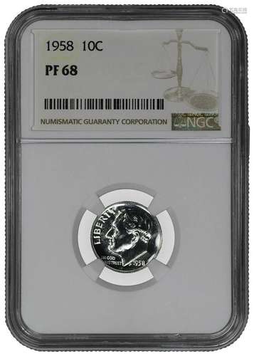 1958 PROOF ROOSEVELT DIME 10C NGC CERTIFIED PF 68 - SPOT HAZ...