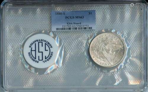 1880-S MORGAN DOLLAR GSA Hoard Soft Pack S$1 PCGS MS63