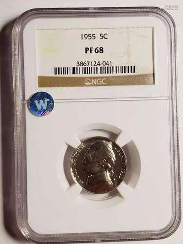 1955 P Nickel Jefferson NGC PF-68 Sight White