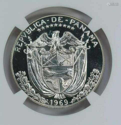 1969 PROOF PANAMA MEDIO BALBOA 1/2B SILVER CLAD NGC CERTIFIE...